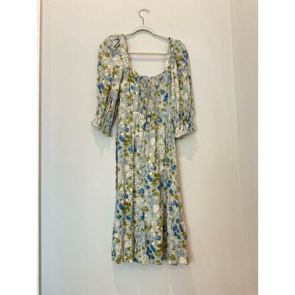 REFORMATION Enid Dress Green Blue Floral Midi Dress - Picture 5 of 7